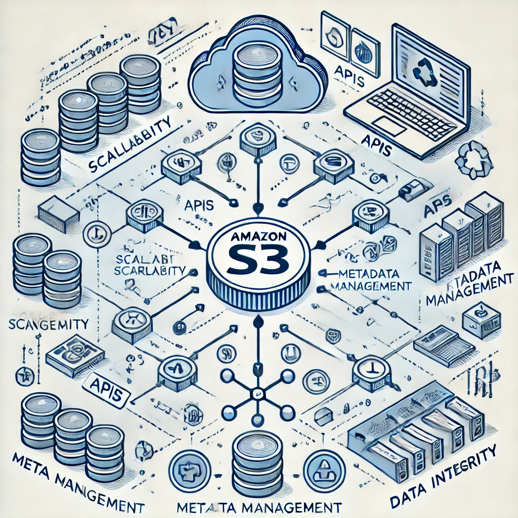 DALL·E-2025-01-13-10.56.34-A-schematic-style-illustration-representing-Amazon-S3-and-object-storage-standards.-The-schematic-includes-a-central-element-labeled-Amazon-S3-with- Flash Depolama İle Devrim